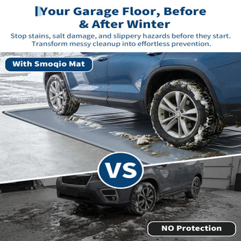 Garvee 8.6' × 20' Garage Floor Mat, Waterproof Containment Mat with 1.2" Raised Edge, Heavy-Duty 1000D PVC Non-Slip Car Mat for Snow, Rain & Mud, Includes Squeegee & Fasteners, Gray