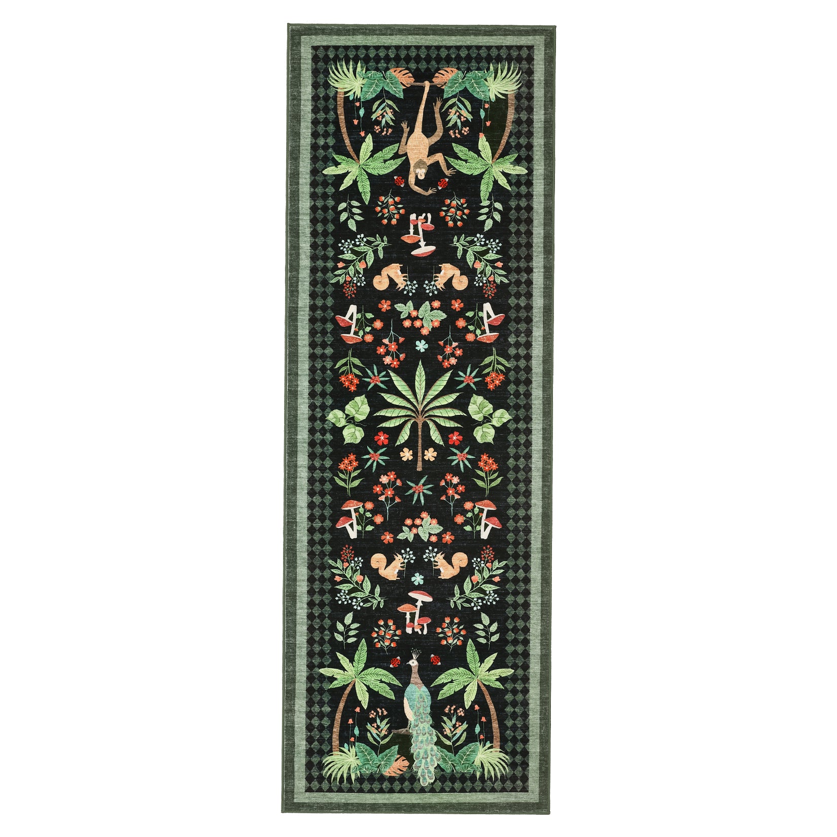 Garvee Tropical Jungle Runner Rug 2x6, Washable Non Slip Kitchen Hallway Rug, Botanical Animal Print Low Pile Carpet for Entryway Laundry Bathroom, Black