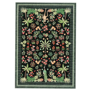 Garvee Jungle Animal Rug 8x10 Washable Area Rug Non Slip Botanical Forest Playroom Black