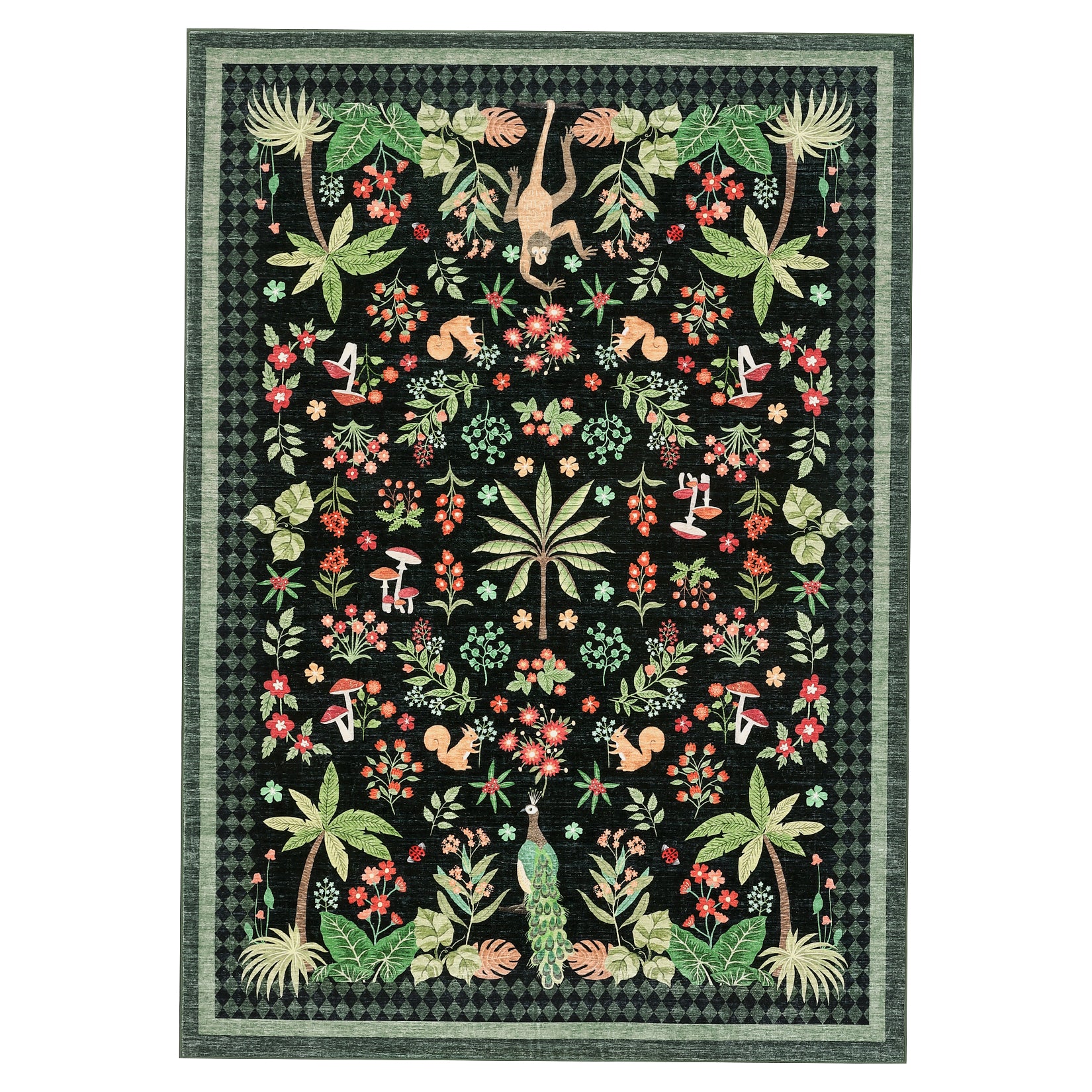 Garvee Jungle Animal Rug 5x7 Washable Non Slip Low Pile Botanical Area Rug for Living Room Nursery Playroom Black