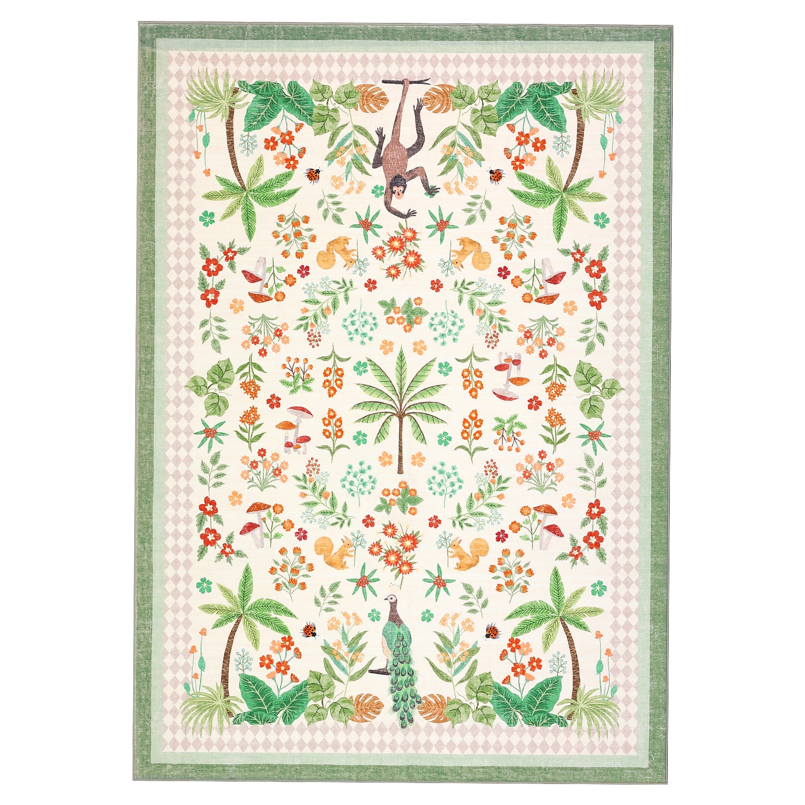 Garvee Jungle 9x12 Area Rug Washable Animal Print Nursery Rug Soft Low Pile Non Slip Forest Carpet Beige