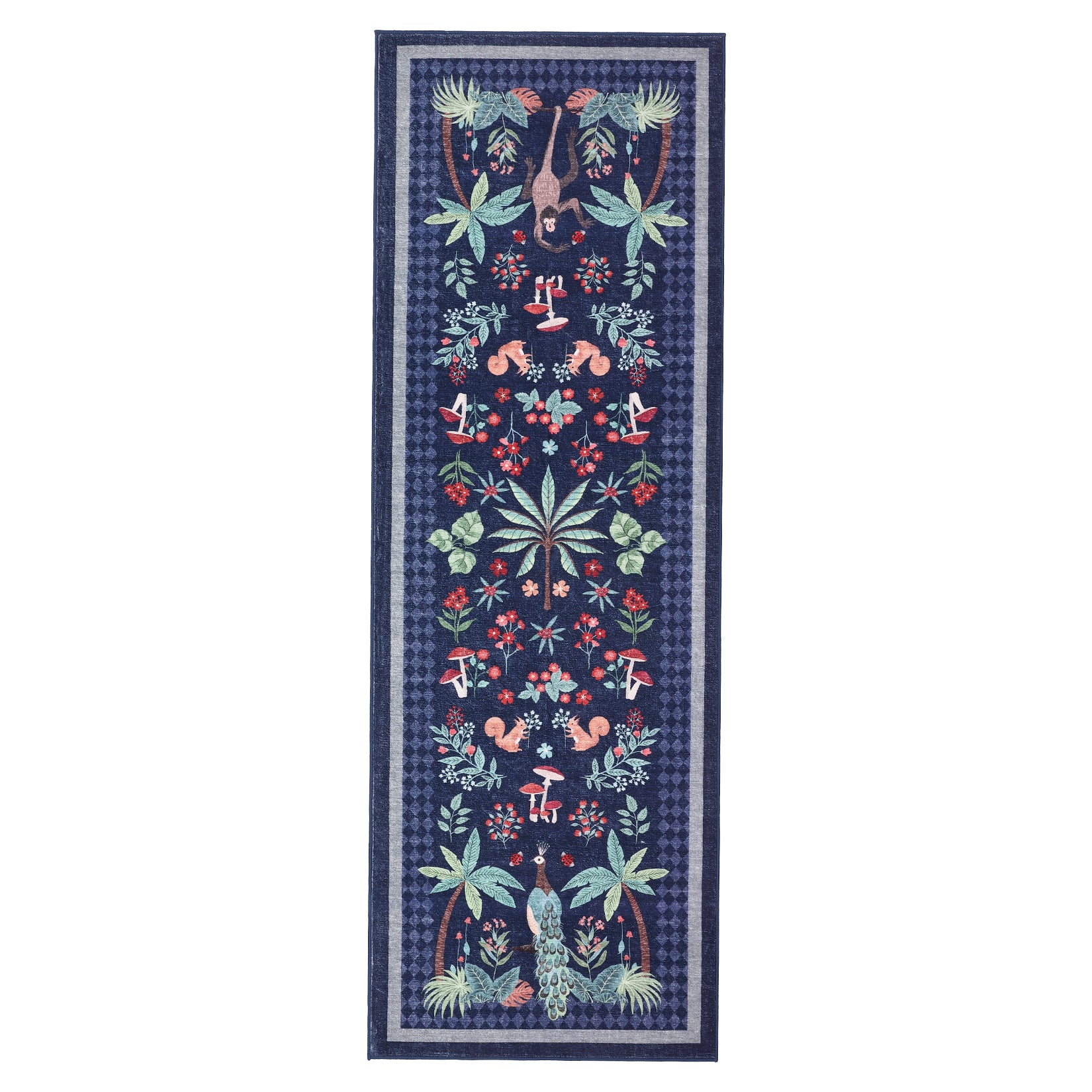 Garvee Tropical Jungle Runner Rug 2x6, Washable Non Slip Kitchen Hallway Rug, Botanical Animal Print Low Pile Carpet for Entryway Laundry Bathroom, Blue