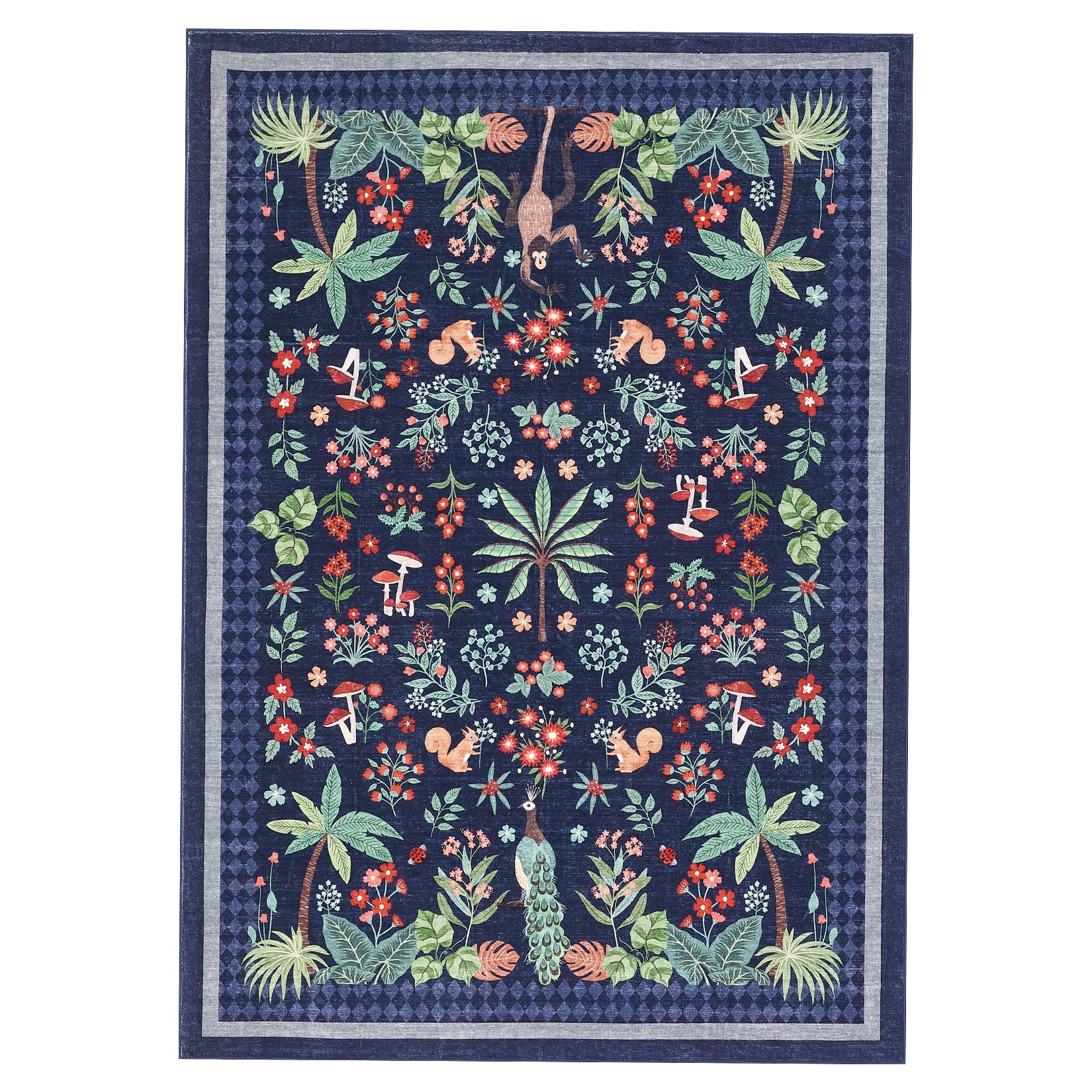 Garvee Jungle 5x7 Area Rugs Washable Non Slip Tropical Peacock Monkey Nursery Rug Blue