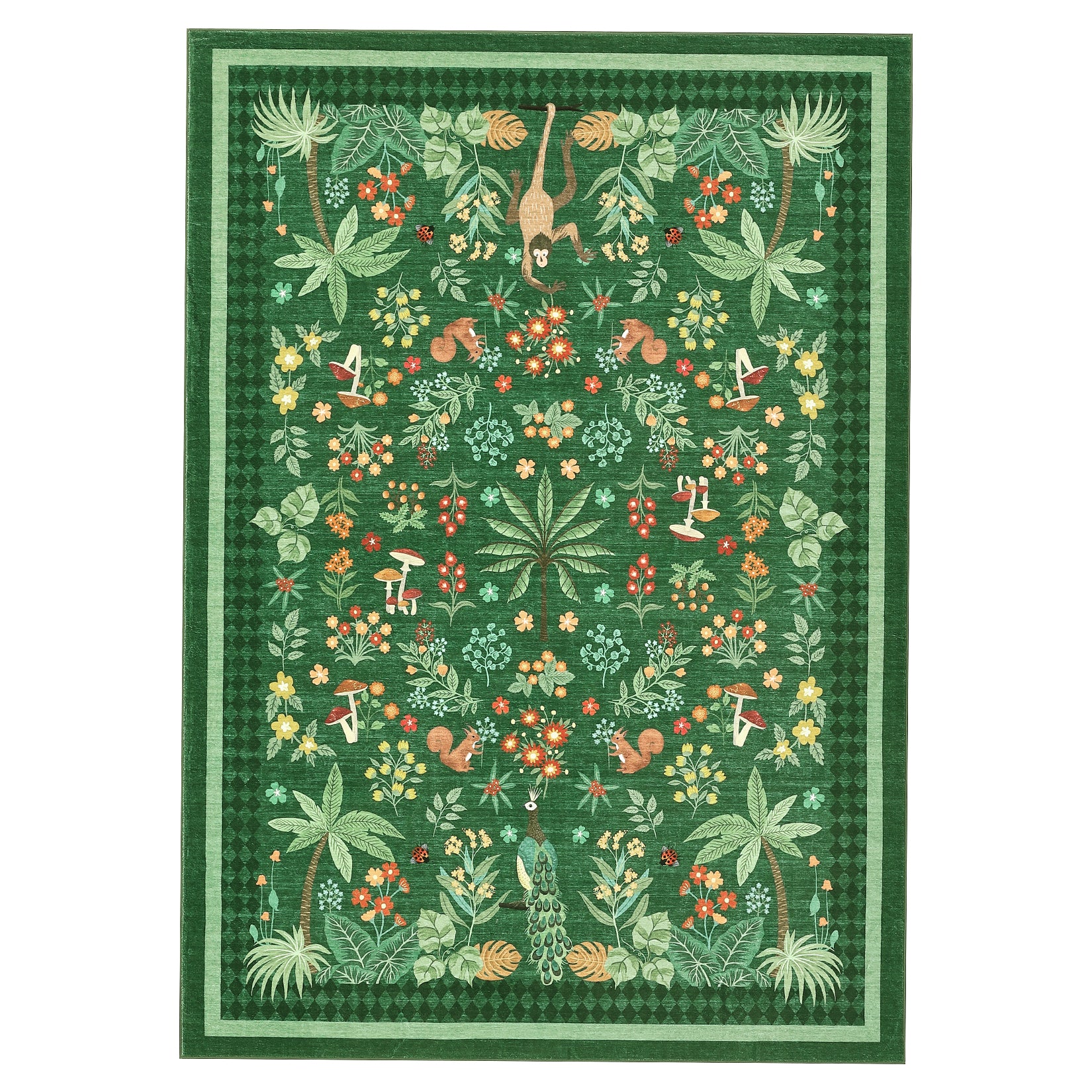 Garvee Jungle Green Rug Washable 8x10 Tropical Non Slip Low Pile Large Soft Botanical Floor Rug for Bedroom Nursery Playroom Dining Room