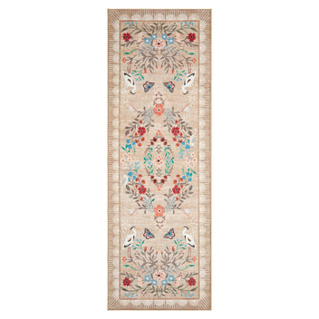 Garvee Washable Floral Kitchen Rugs 2x6 Vintage Non Slip Low Pile Indoor Runner Taupe