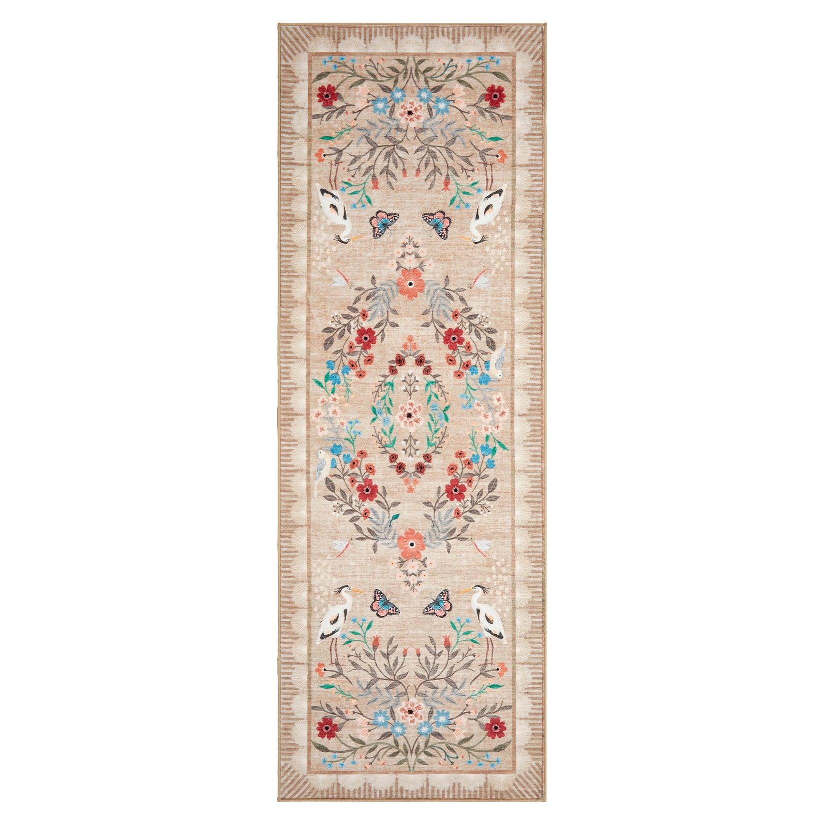 Garvee Washable Floral Kitchen Rugs 2x6 Vintage Non Slip Low Pile Indoor Runner Taupe