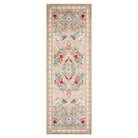 Garvee Washable Floral Kitchen Rugs 2x6 Vintage Non Slip Low Pile Indoor Runner Taupe