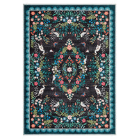 Garvee Floral 5x7 Area Rugs Non Slip Washable Vintage Floor Rug for Living Room Bedroom, Large Low Pile Black