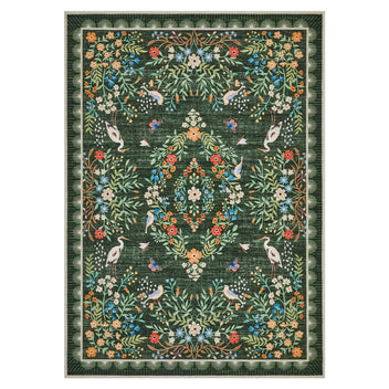 Garvee Green 5x7 Area Rug Washable Floral Non Slip Low Pile Large Carpet for Living Room Dining Room Office Nursery