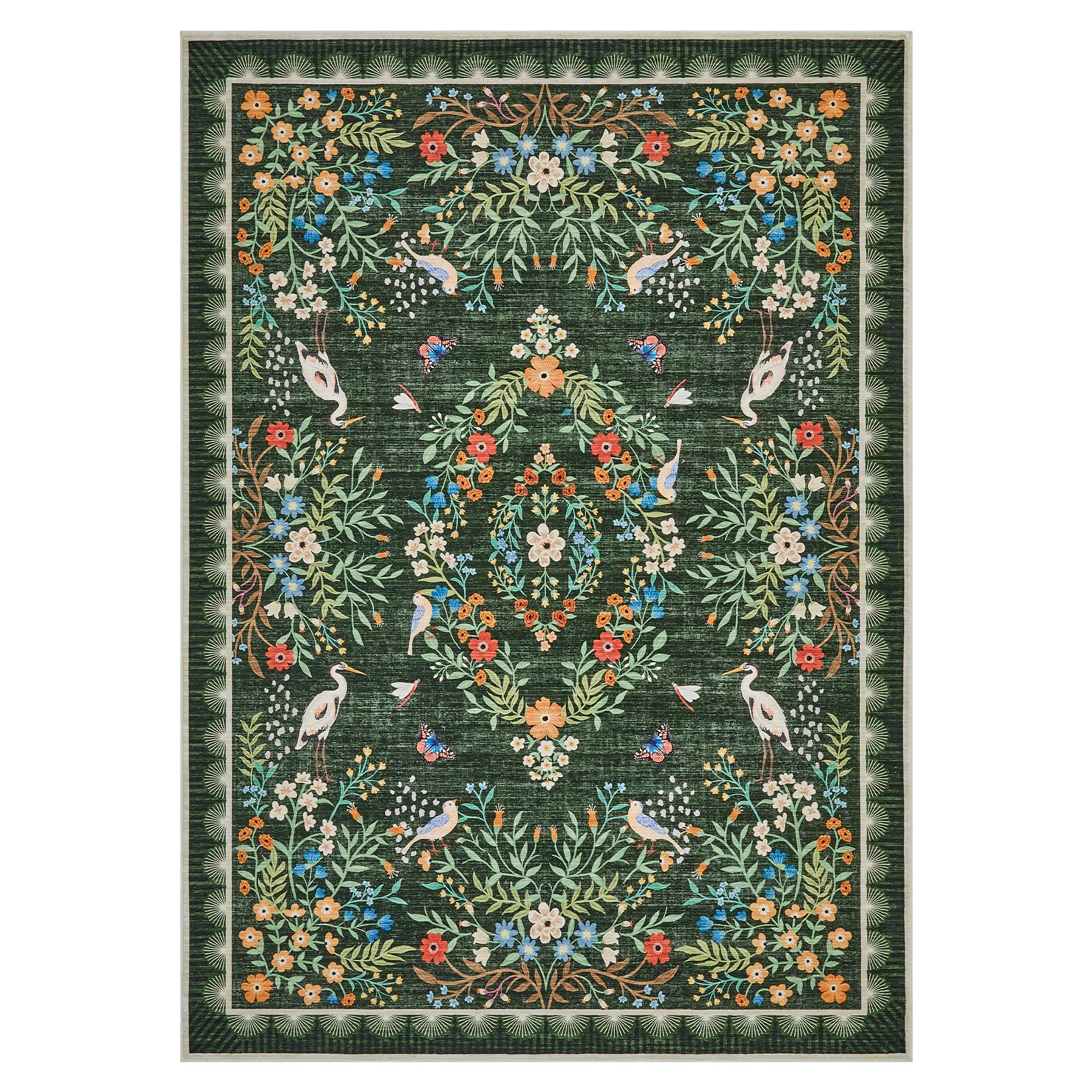 Garvee Green 10x13 Area Rug Washable Floral Non Slip Low Pile Carpet for Living Room Bedroom Dining Office Nursery