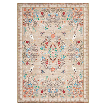 Garvee Washable Floral 9x12 Living Room Rugs, Distressed Oriental Bedroom Rug, Non Slip Back, Low Pile, Stain Resistant, Taupe