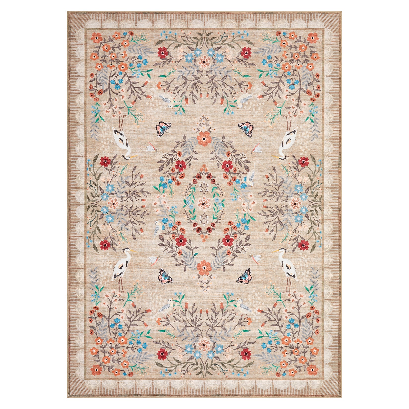 Garvee Washable Floral 10x13 Living Room Rugs, Distressed Oriental Bedroom Rug, Non Slip Low Pile, Taupe
