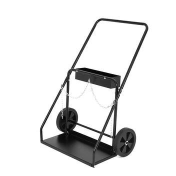 Garvee Welding Cylinder Cart Dual Cylinder 10" Wheels 440 Lb Capacity Carbon Steel Safety Chains Heavy-Duty PVC Casters Workshop Use