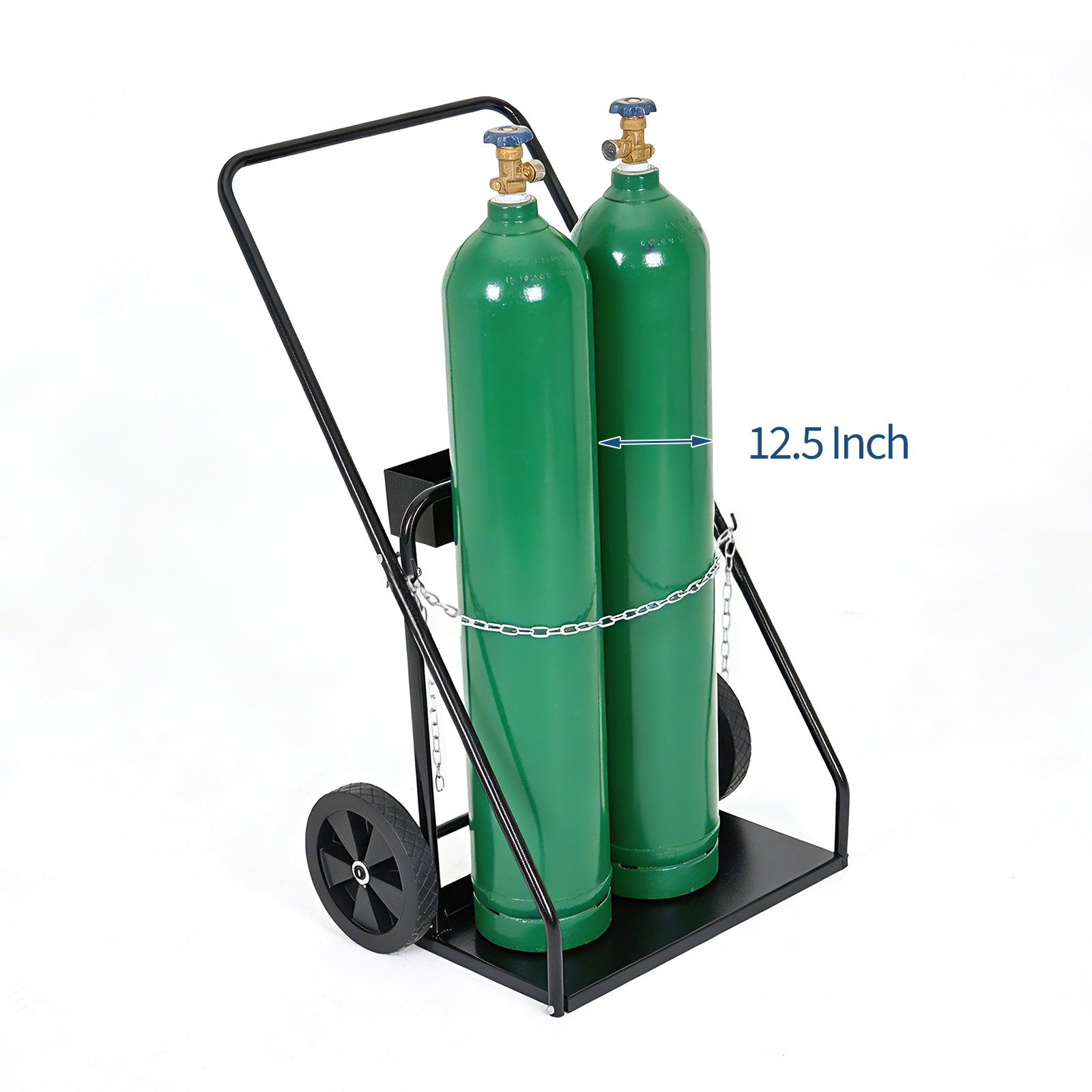Garvee Welding Cylinder Cart Dual Cylinder 10" Wheels 440 Lb Capacity Carbon Steel Safety Chains Heavy-Duty PVC Casters Workshop Use