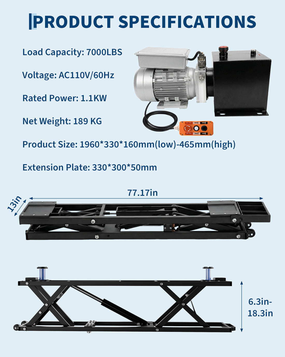 Garvee 7000 LBS Heavy Duty Hydraulic Car Lift, Portable Scissor Lift with Q235B Carbon Steel Frame, 26.8" Max Height Collapsible Auto Lift with Extension Plates for Home Garage, SUVs, Light Trucks