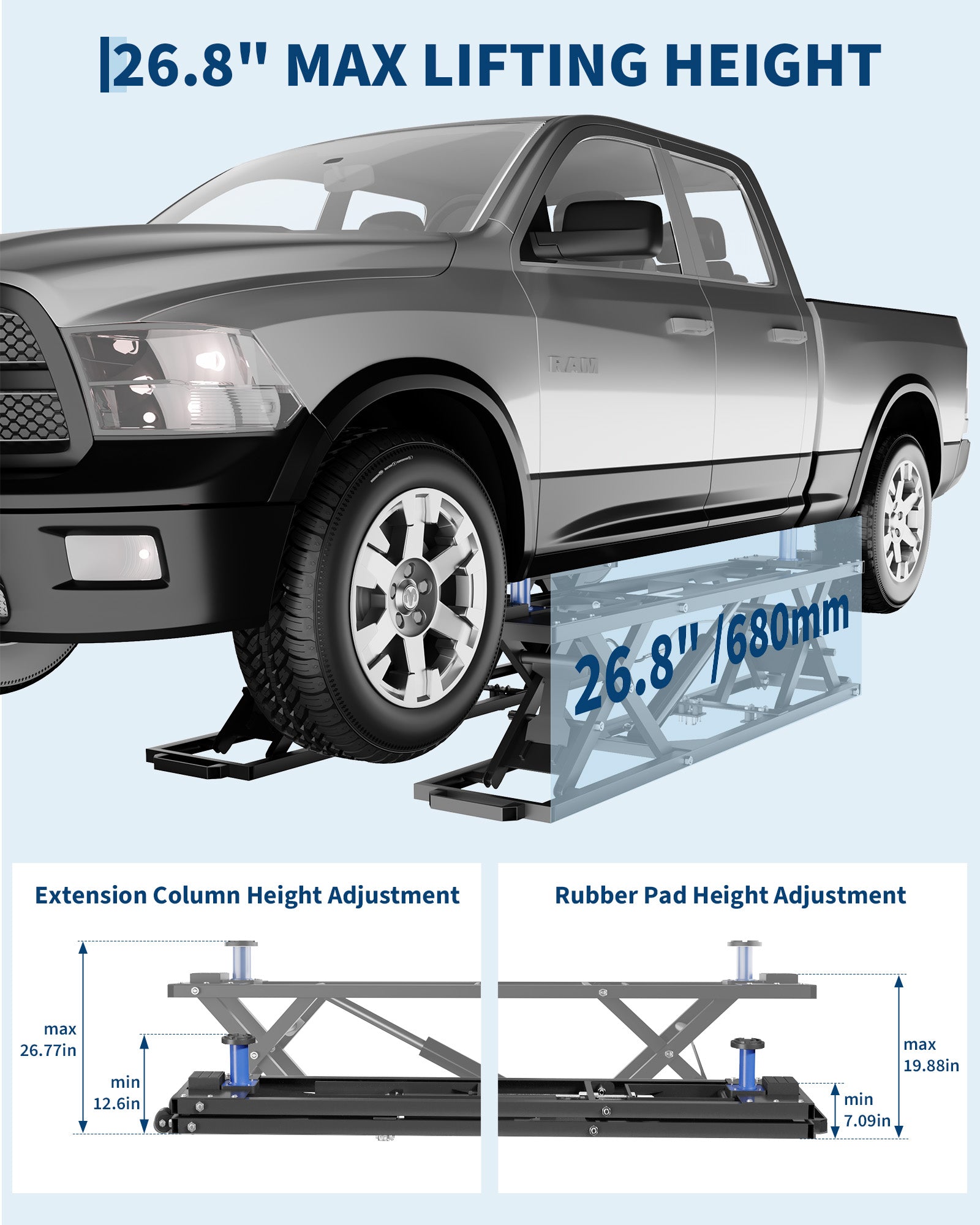Garvee 7000 LBS Heavy Duty Hydraulic Car Lift, Portable Scissor Lift with Q235B Carbon Steel Frame, 26.8" Max Height Collapsible Auto Lift with Extension Plates for Home Garage, SUVs, Light Trucks
