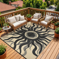 Garvee Outdoor Rug 8x10 Waterproof Boho Sun Pattern Reversible Plastic Straw UV-Resistant Lightweight Patio Mat for Deck Backyard Picnic