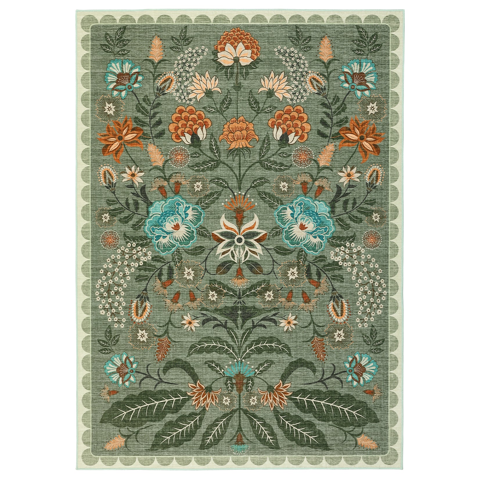 Garvee Large Living Room Rug 10x13 Washable Non Slip Boho Floral Carpet Sage Vintage Aesthetic Indoor Soft Floor Cover