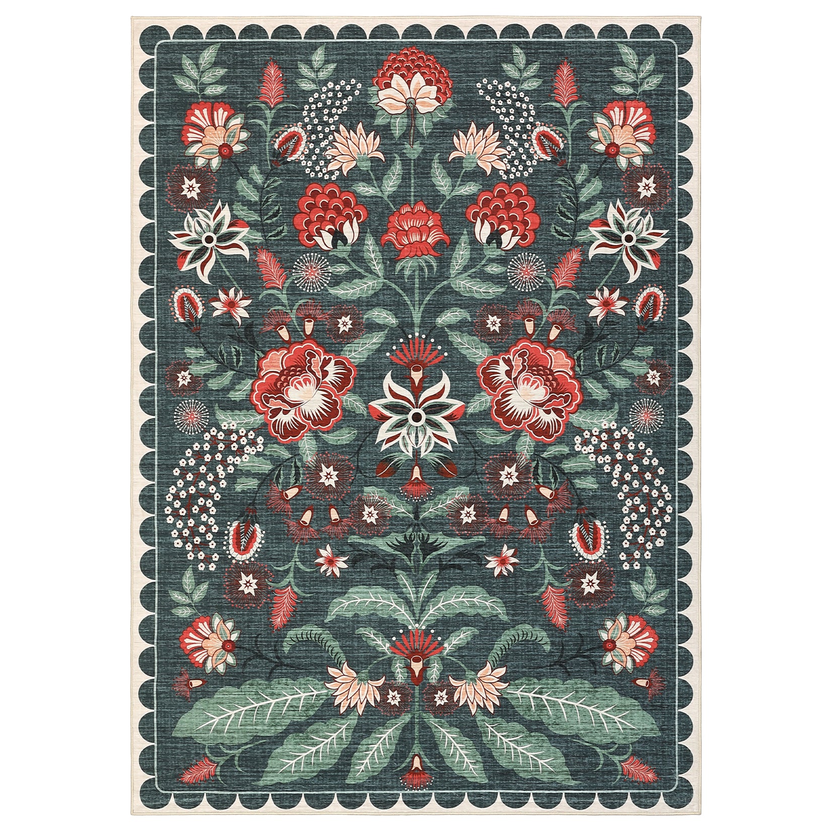 Garvee Vintage Floral Area Rug 5x7 Washable Non Slip Low Pile Carpet for Living Room Bedroom Nursery, Grey Green