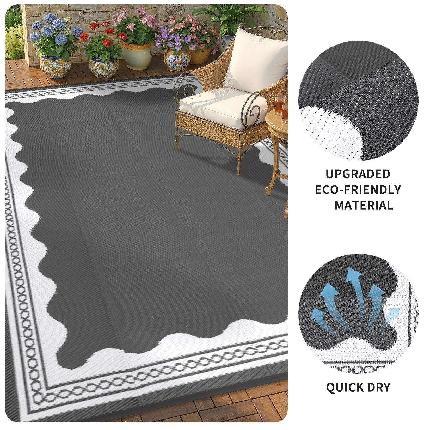 Garvee Outdoor Rug 10x20 Waterproof Reversible Plastic Straw Quick-Dry Stain-Resistant Lightweight Camping Picnic Patio Balcony
