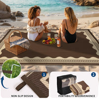Garvee Outdoor Rug 8x10 Reversible Waterproof Plastic Straw Quick-Dry Stain-Resistant Brown Patio Camping Picnic