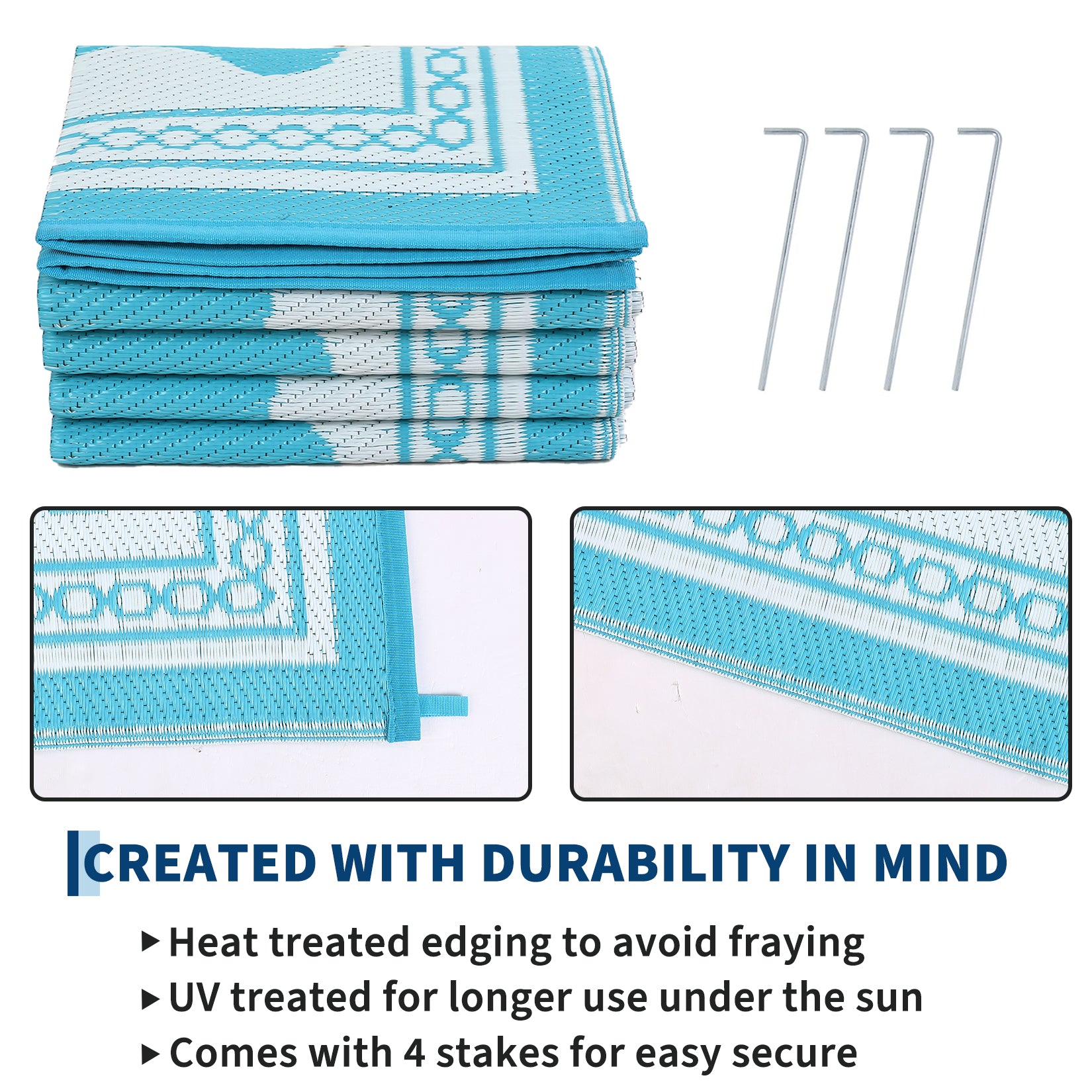 Garvee Outdoor Rug 8x10 Scalloped Waterproof Reversible Plastic Straw Foldable Lightweight Patio Deck Beach