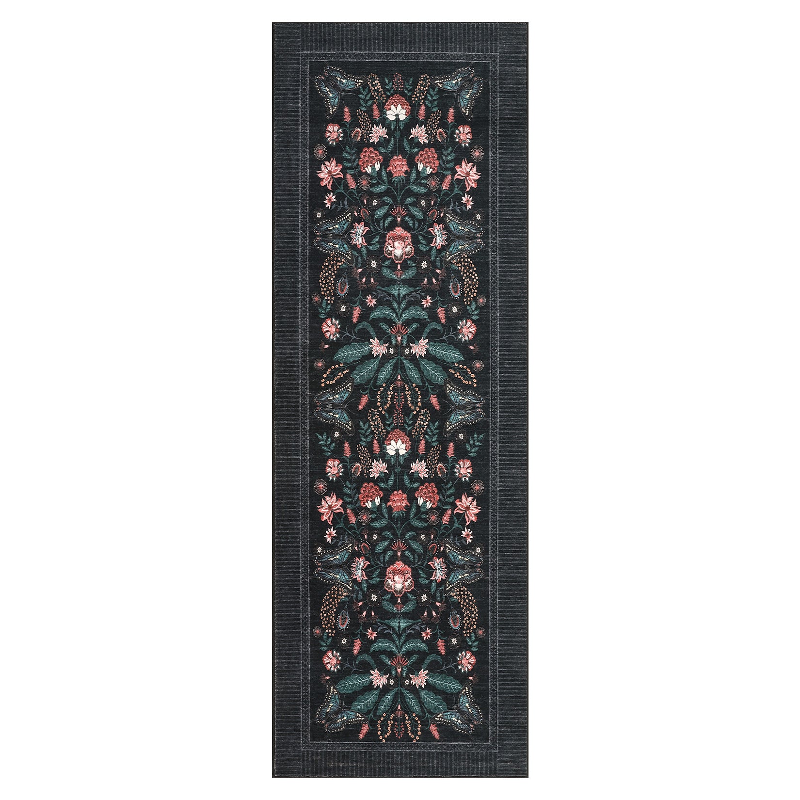 Garvee 2x6 Black Floral Runner Rug, Washable Non-Slip Kitchen Hallway Rug, Vintage Botanical Low Pile Carpet for Entryway Laundry Bathroom