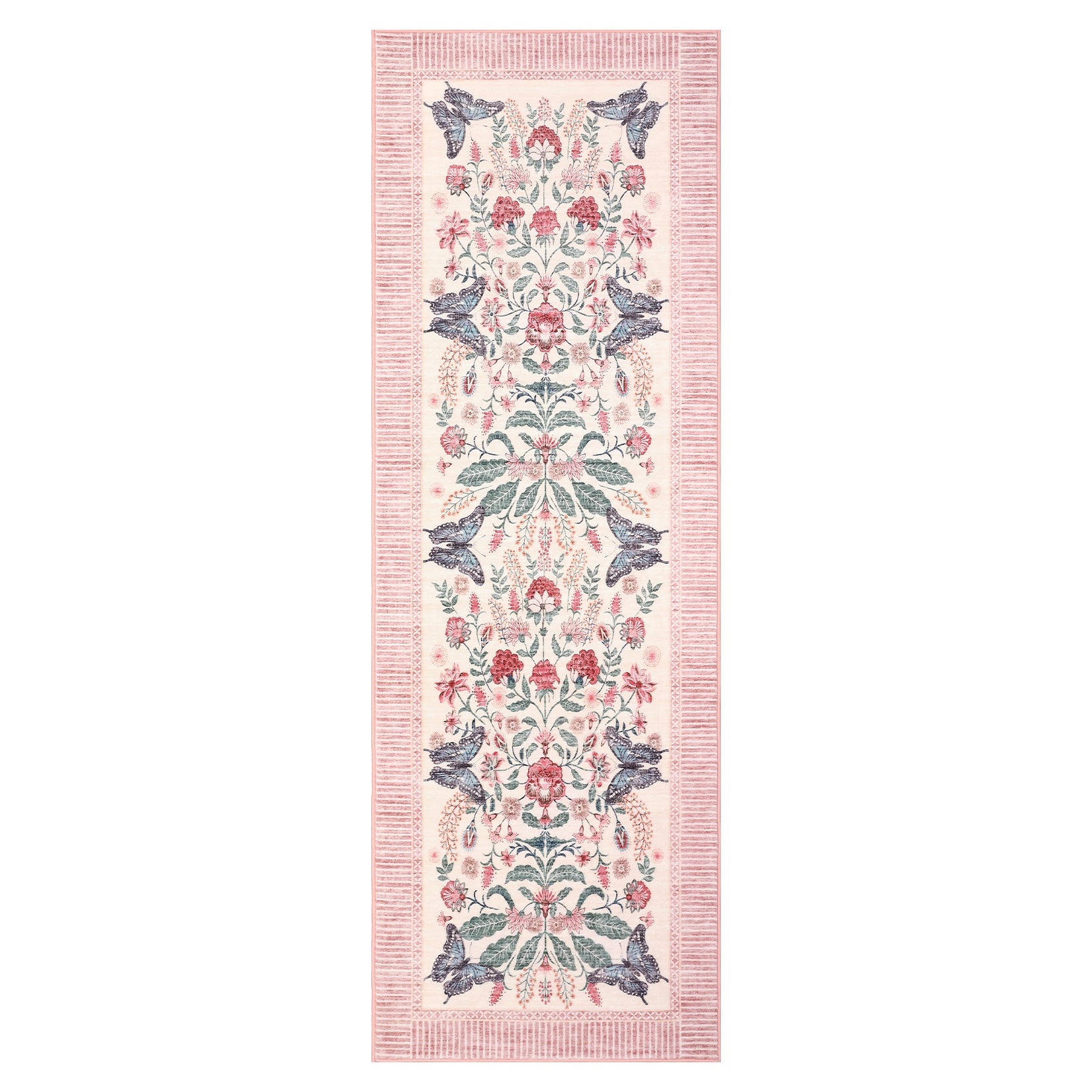 Garvee Floral Kitchen Rug 2x6 - Botanical Pattern, Non-Slip Low Pile, Stain Resistant, Machine Washable, Lightweight, Vintage Pink for Hallway Bathroom