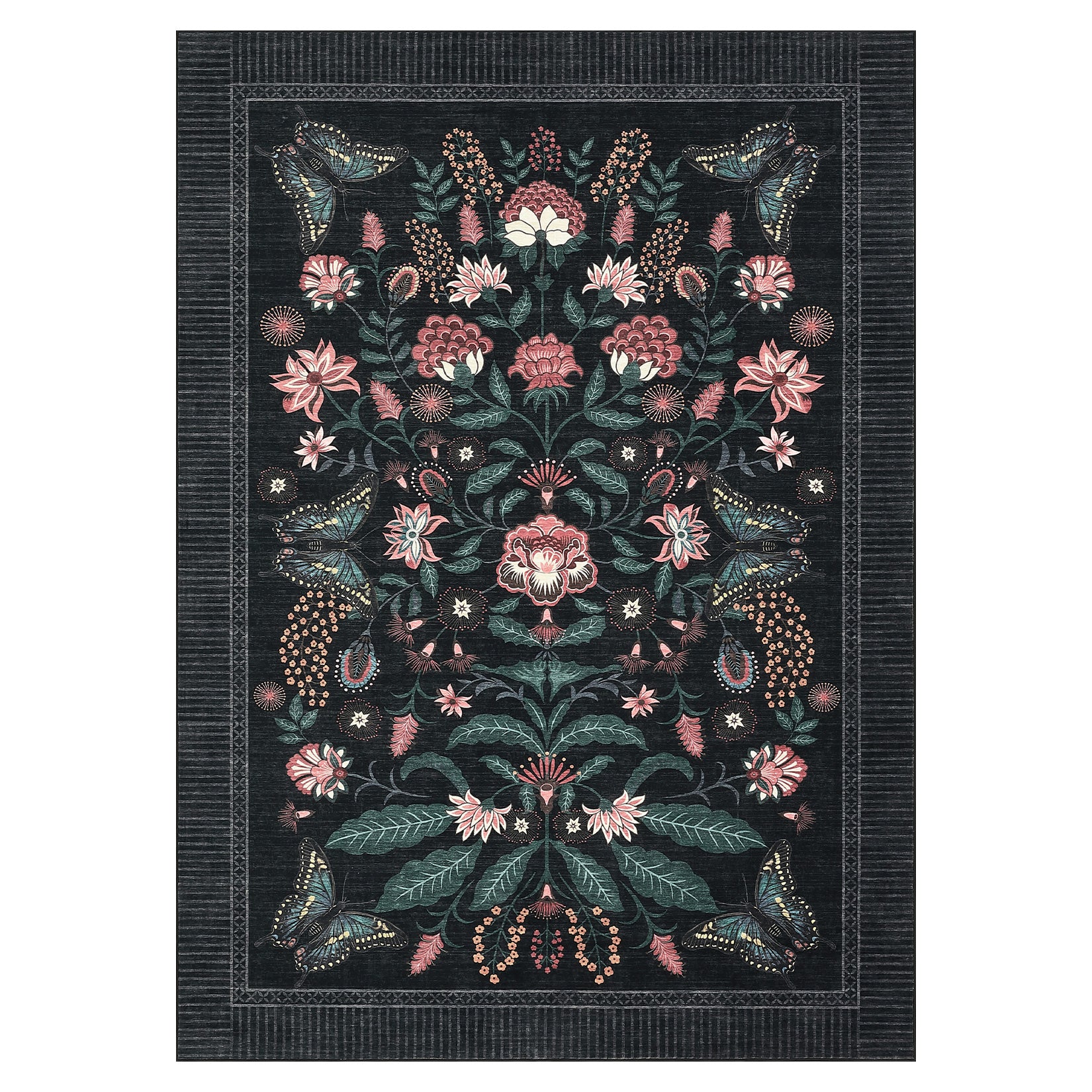Garvee Floral 10x13 Area Rugs Non Slip Vintage Floor Rug for Living Room Bedroom Nursery Black