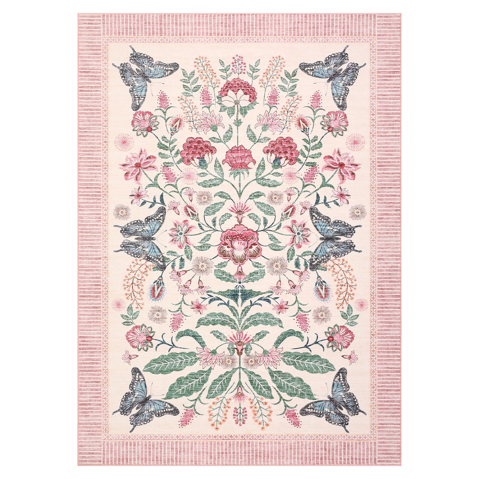 Garvee Pink Bedroom Rug for Girls Room Decor, 9x12 Washable Cute Playroom Nursery Rug, Soft Floral Low Pile Carpet for Kids Living Dining Room, Indoor Farmhouse Floor Rug