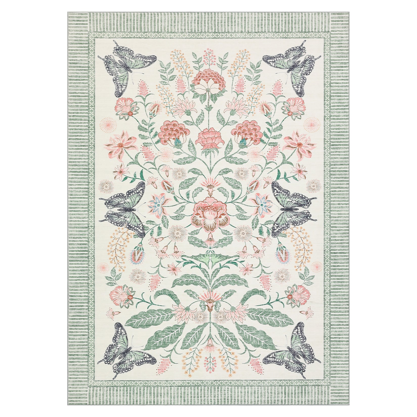Garvee Green 5x7 Botanical Floral Area Rug Non Slip Low Pile Washable Stain Resistant Lightweight Indoor Living Room Dining Bedroom