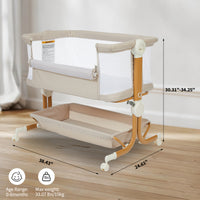 Garvee 3-in-1 Portable Baby Bassinet Bedside Sleeper in 6 Height Adjustable Design with Breathable Mesh and Storage Basket, Khaki