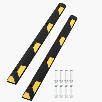 2PCS 72 Inch Rubber Parking Curb Set, Heavy Duty Wheel Stop with Reflective Safety Stripes, Bolt-Down Parking Block for Garage, Driveway, Warehouse & Commercial Parking Lots