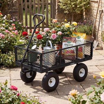Garvee Versatile Outdoor Utility Cart - 800LBS Heavy-Duty, 10" All-Terrain Pneumatic Tires, Easy Maneuverable Lawn Cart with Removable Mesh Panels for Gardening & Landscaping, Black