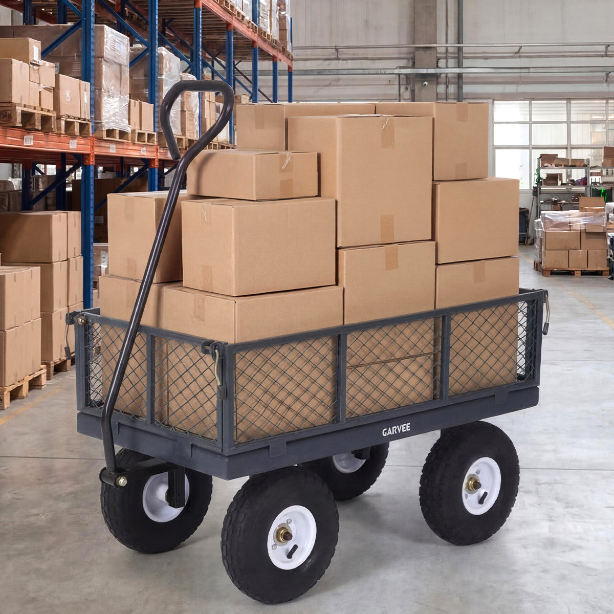Garvee 400 lb Garden Cart Wagon, Heavy Duty Utility Yard Cart with 10" Pneumatic Tires, Removable Mesh Sides, Easy Maneuver, Gray