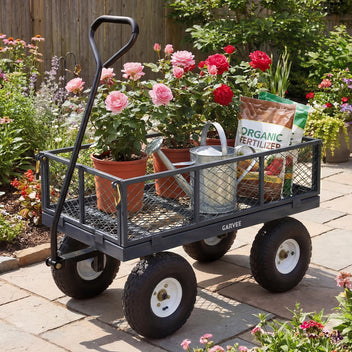 Garvee 400 lb Garden Cart Wagon, Heavy Duty Utility Yard Cart with 10" Pneumatic Tires, Removable Mesh Sides, Easy Maneuver, Gray