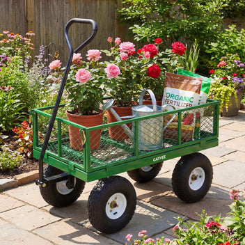 Garvee 400 lb Garden Cart Wagon, Heavy Duty Utility Cart with 10" Pneumatic Tires, Steel Frame, Removable Mesh Sides,Green
