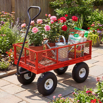 Garvee 400 lb Garden Cart Wagon, Heavy Duty Utility Yard Cart with 10" Pneumatic Tires, Removable Mesh Sides, Easy Maneuver, Red