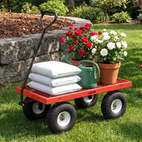 Garvee 400 lb Garden Cart Wagon, Heavy Duty Utility Yard Cart with 10" Pneumatic Tires, Removable Mesh Sides, Easy Maneuver, Red