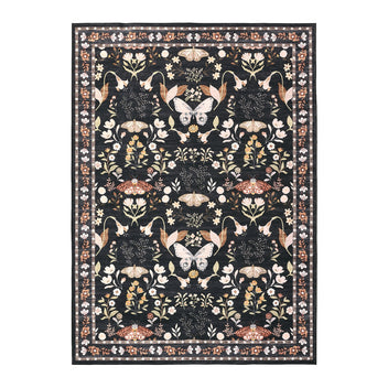 Garvee 8x10 Washable Area Rug, Non-Slip Low Pile Rug with Butterfly Floral, Stain Resistance Carpet for Living Room, Bedroom, Dining Room, Black