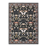 Garvee 5x7 Washable Area Rug, Non-Slip Low Pile Rug with Butterfly Floral, Stain Resistance Carpet for Living Room, Bedroom, Dining Room, Black