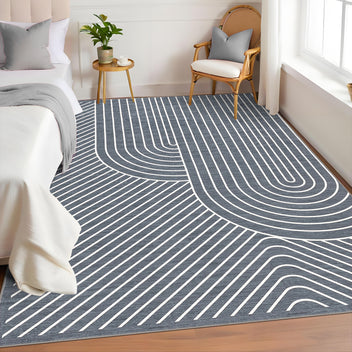 Garvee Large Washable Area Rug for Living Room Bedroom, Soft Pearl Velvet, Neutral Color, Modern Scalloped Design