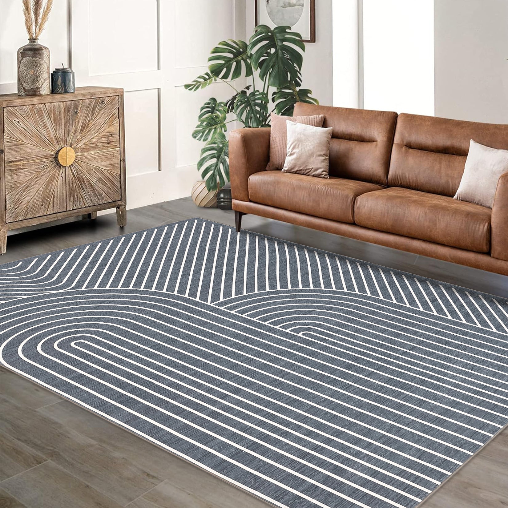 Garvee Large Washable Rugs for Living Room Bedroom, Soft Non-Shedding Pearl Velvet, Neutral Modern Design