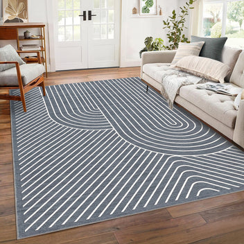Garvee Large Washable Area Rug for Living Room Bedroom, Soft Pearl Velvet, Neutral Color, Modern Scalloped Design