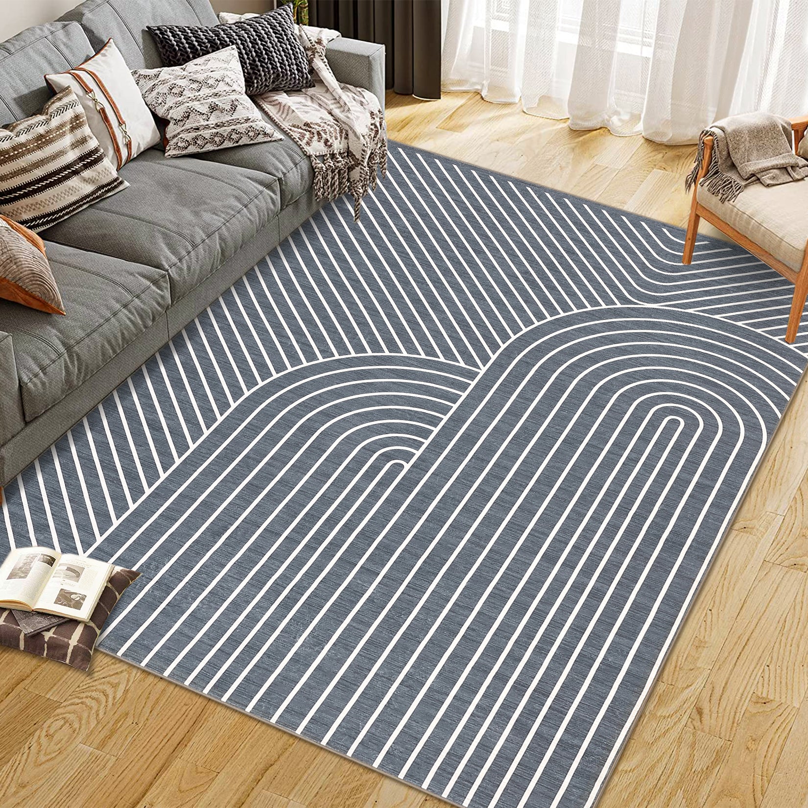 Garvee Large Washable Rugs for Living Room Bedroom, Soft Non-Shedding Pearl Velvet, Neutral Modern Design