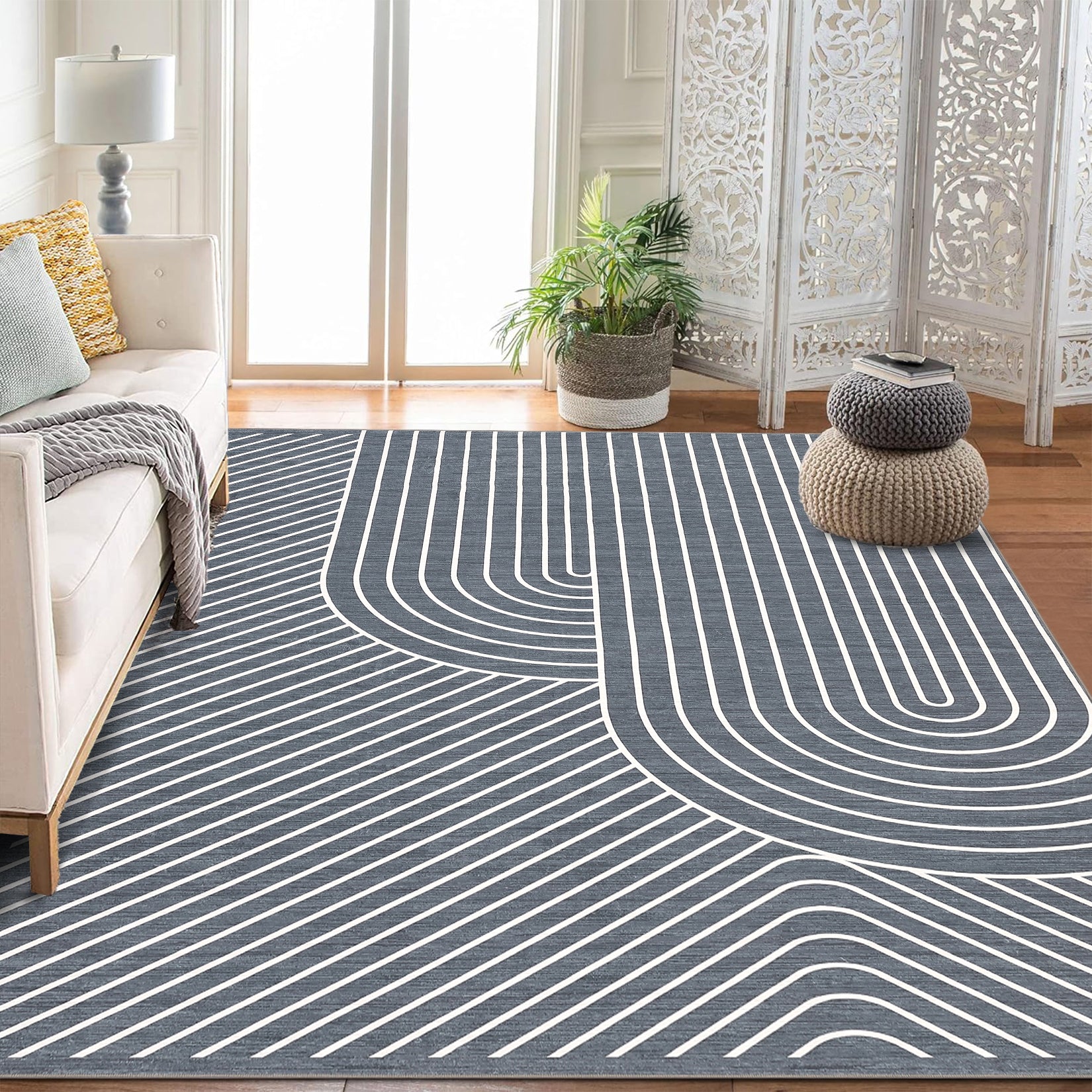 Garvee Large Washable Area Rug for Living Room Bedroom, Soft Non-Shedding Pearl Velvet, Neutral Modern Design