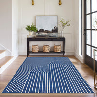 Garvee 5' x 7' Modern Geometric Area Rug, Washable Non-Slip Low-Pile Abstract Line Rug for Living Room & Bedroom, Blue