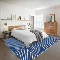 Garvee 5' x 7' Modern Geometric Area Rug, Washable Non-Slip Low-Pile Abstract Line Rug for Living Room & Bedroom, Blue