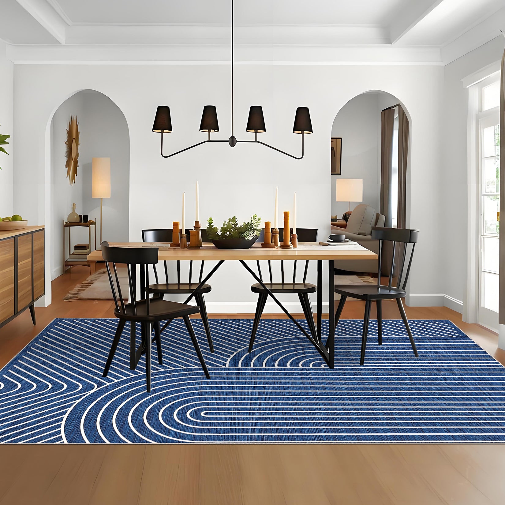 Garvee 5' x 7' Modern Geometric Area Rug, Washable Non-Slip Low-Pile Abstract Line Rug for Living Room & Bedroom, Blue