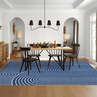 Garvee 5' x 7' Modern Geometric Area Rug, Washable Non-Slip Low-Pile Abstract Line Rug for Living Room & Bedroom, Blue